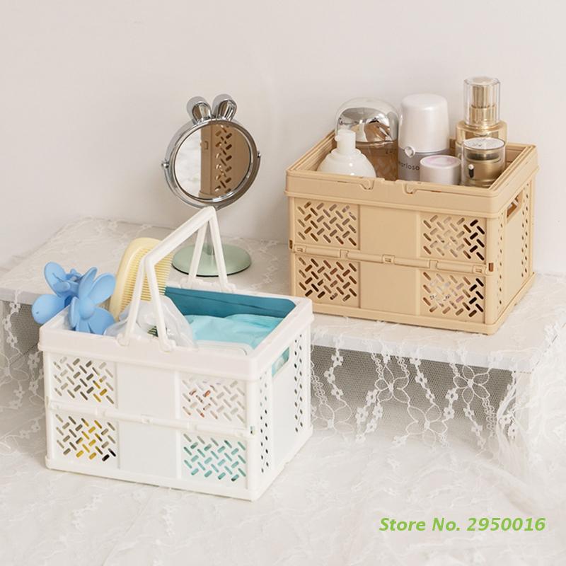 Folding Storage BasketHandle Stackable Organizer Case for Makeup Storage Box Desk Organizer Case Shopping Basket